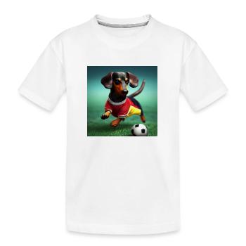 Dachshund playing football - Kids' Premium Organic T-Shirt - white - Front