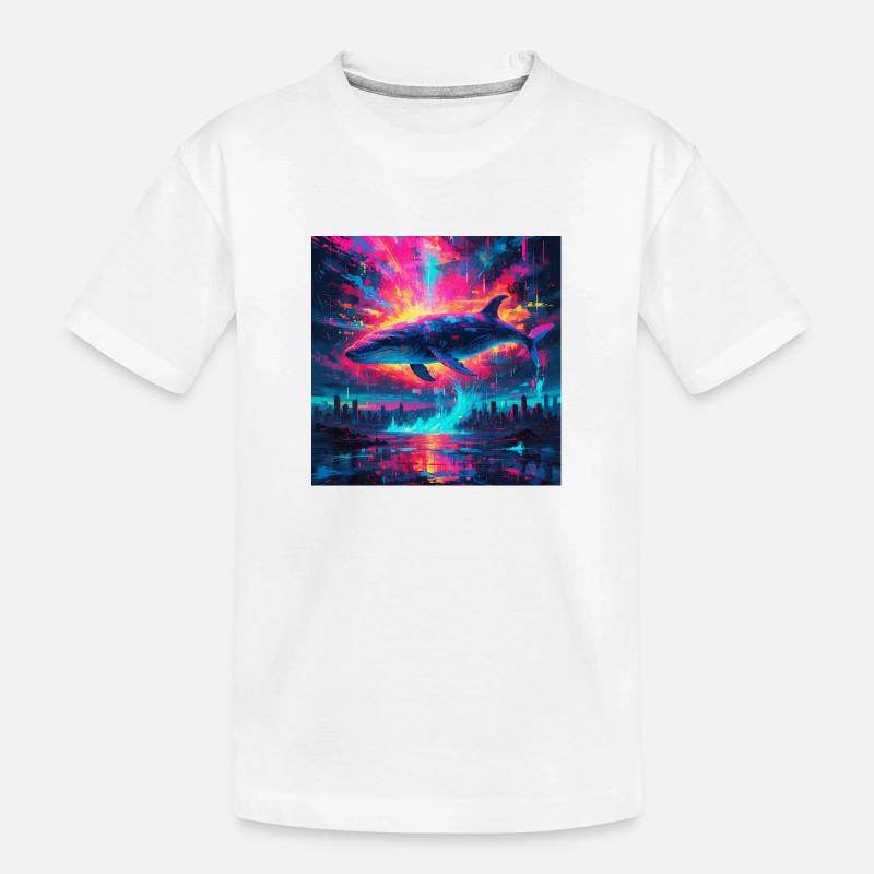 Neon Blauwal - Kinder Premium Bio T-Shirt - Weiß
