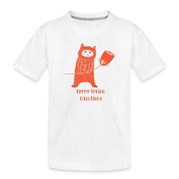 Katze mit Blume - Kinder Premium Bio T-Shirt - Weiß - Vorne