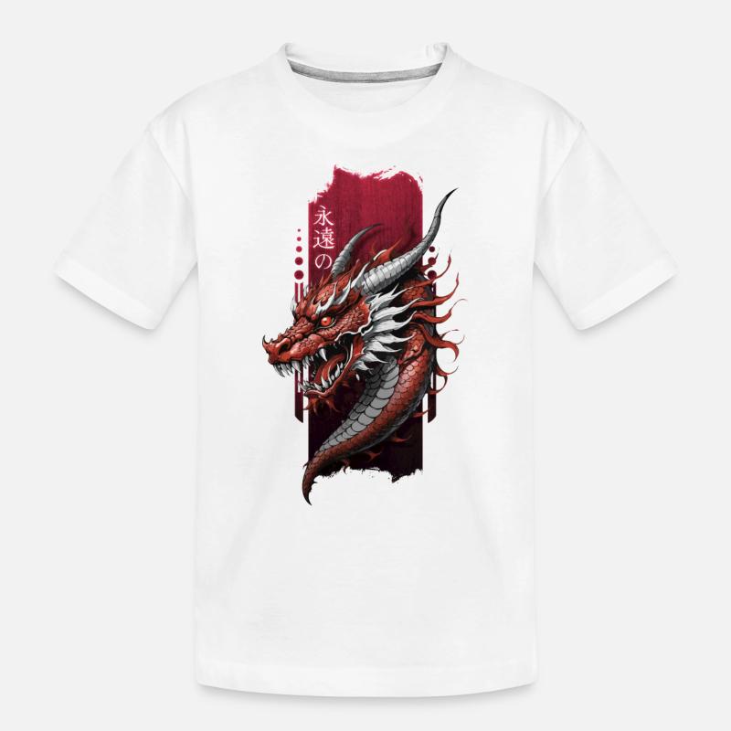 Gardien éternel : Dragon chinois au milieu de « Éternel » - T-shirt bio Premium Enfant - blanc