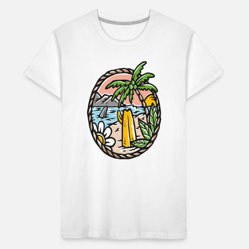 Beach Dream Palm Tree Waves Circle Frame Kids' Premium Organic T-Shirt