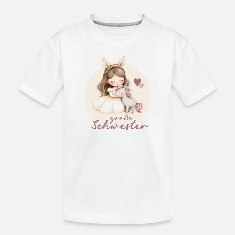 Grosse Schwester Maedchen Einhorn - Kinder Premium Bio T-Shirt - Weiß