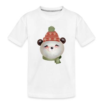 cute panda bear with bobble hat in winter - Kids' Premium Organic T-Shirt - white - Front