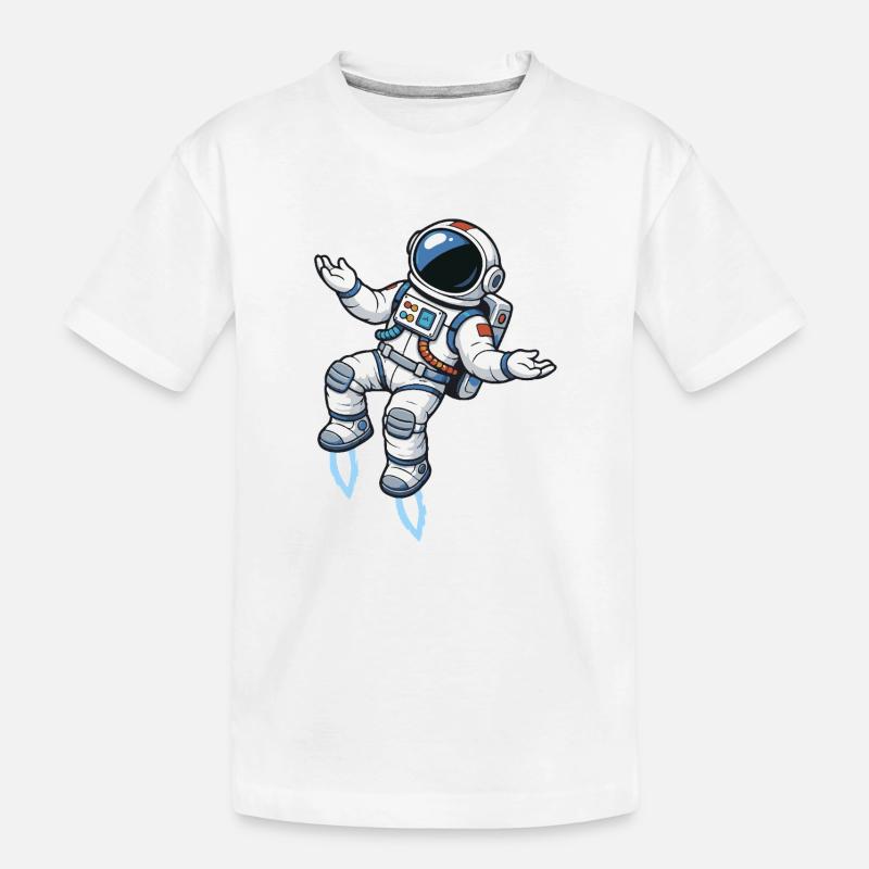 Schwebender Comic Astronaut mit Raketenantrieb - Kinder Premium Bio T-Shirt - Weiß