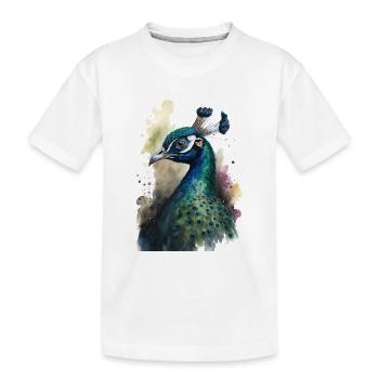 Pfau Wasserfarben Malerei - Kinder Premium Bio T-Shirt - Weiß - Vorne