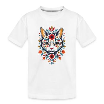Blumenkatze im Folk-Art Stil - Kinder Premium Bio T-Shirt - Weiß - Vorne