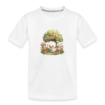Kawaii Duck Reading Under Tree Mushrooms - Kids' Premium Organic T-Shirt - white - Front