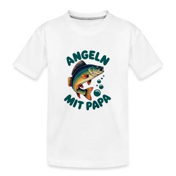 Angeln mit Papa mit springendem Barsch - Kinder Premium Bio T-Shirt - Weiß - Vorne
