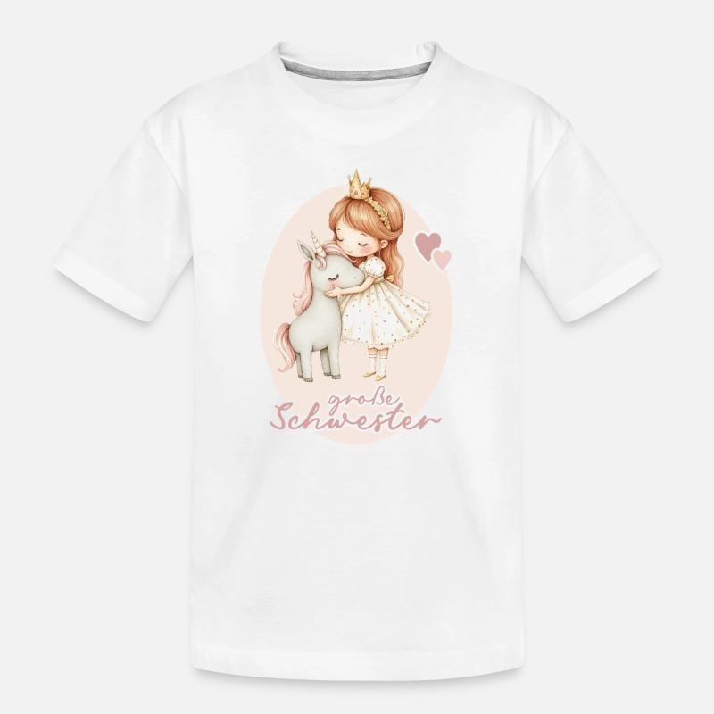 Grosse Schwester Maedchen Einhorn 4 - Kinder Premium Bio T-Shirt - Weiß
