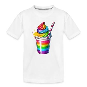 Genuss für die Sinne:Regenbogen Milchshake Becher - Kinder Premium Bio T-Shirt - Weiß - Vorne