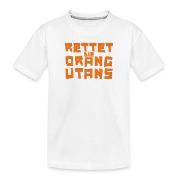 Schriftzug Rettet die Orang-Utans orange - Kinder Premium Bio T-Shirt - Weiß - Vorne