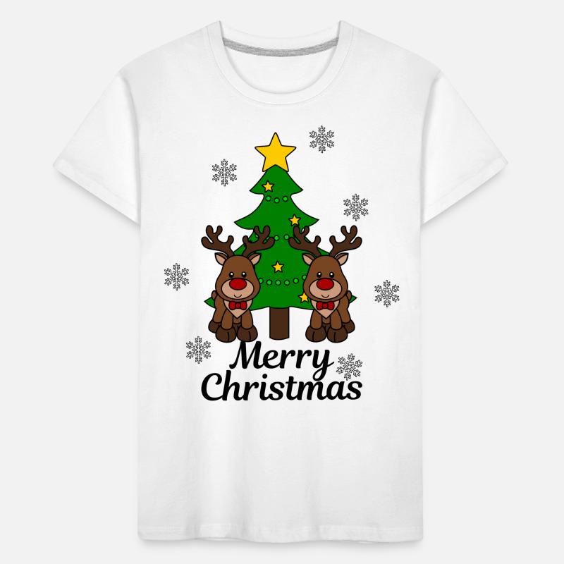 Elche mit Baum Merry Christmas Kinder Premium Bio T-Shirt
