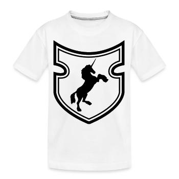 schild wappen design gluecklich stehend einhorn pf - Kinder Premium Bio T-Shirt - Weiß - Vorne