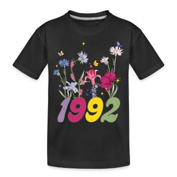 Year of birth 1992 wildflowers - Kids' Premium Organic T-Shirt - black - Front