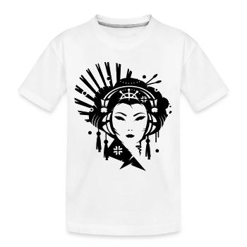 Ein japanisches Mädchen als Geisha mit Kopfhörer - Kinder Premium Bio T-Shirt - Weiß - Vorne