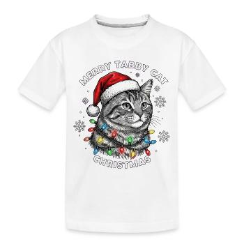 Getigerte Katze Weihnachten Santa Mütze Xmas - Kinder Premium Bio T-Shirt - Weiß - Vorne