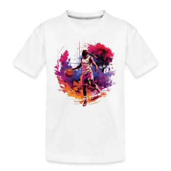 Joueur de basket-ball entouré par le coucher du soleil, illustration - T-shirt bio Premium Enfant - blanc - Devant