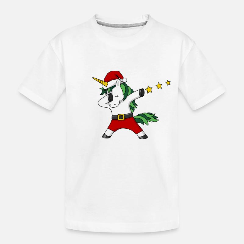 Weihnachten Einhorn dabing Weihnachtsmann - Kinder Premium Bio T-Shirt - Weiß