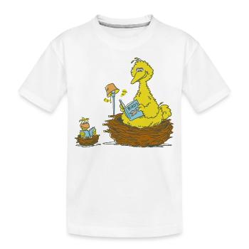 Sesamstraße Bibo Und Klein Bibo Lesen Im Nest - Kinder Premium Bio T-Shirt - Weiß - Vorne