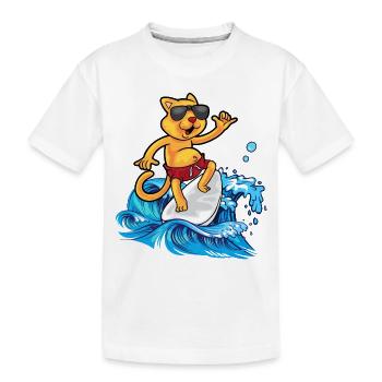 Cool cat surfer - Kids' Premium Organic T-Shirt - white - Front