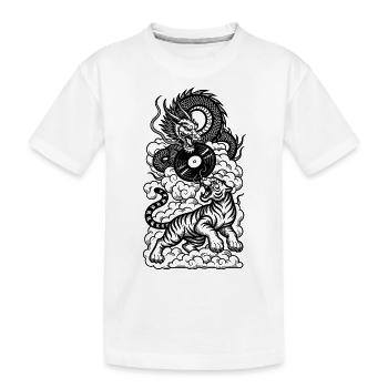 DJ Shirt: Techno Tiger & Dragon in Vinyl Duel - Kids' Premium Organic T-Shirt - white - Front