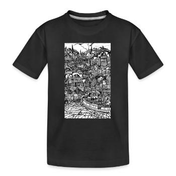 Ink drawing of detailed city landscape - Kids' Premium Organic T-Shirt - black - Front