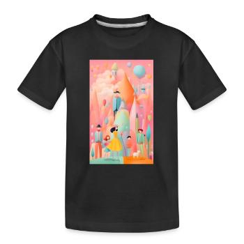 Bright & whimsical family landscape - Kids' Premium Organic T-Shirt - black - Front