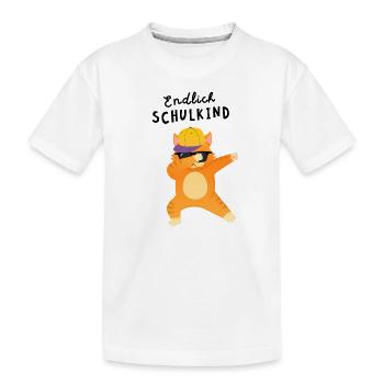 Endlich Schulkind Katze Dab Einschulung - Kinder Premium Bio T-Shirt - Weiß - Vorne