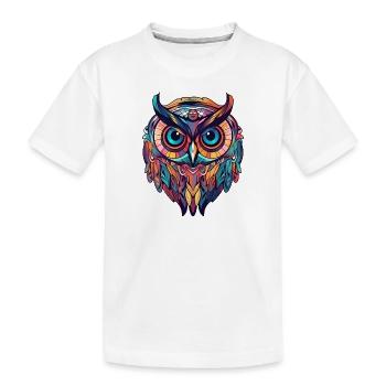 Owl Colorful Boho Cartoon Style, Geometric - Kids' Premium Organic T-Shirt - white - Front