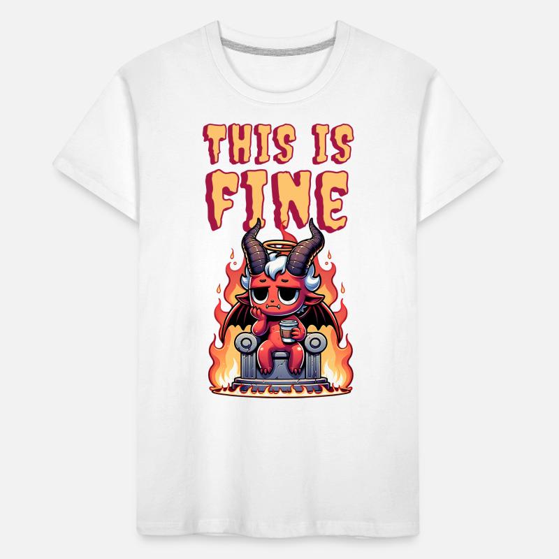 cute devil with coffee | this is fine meme Kids' Premium Organic T-Shirt