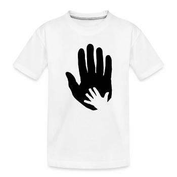 Bébé, main d’enfant dans la main du parent adulte. - T-shirt bio Premium Enfant - blanc - Devant