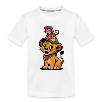 Cute Lion and Monkey – Best Friends Cartoon Style - Kids' Premium Organic T-Shirt - white - Front