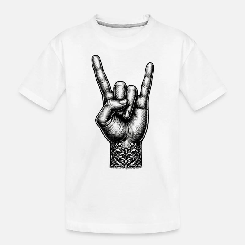Rock on Hand mit Devils Horns - Kinder Premium Bio T-Shirt - Weiß