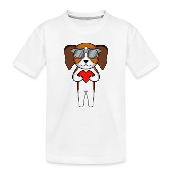 Beagle with sunglasses and heart - Kids' Premium Organic T-Shirt - white - Front