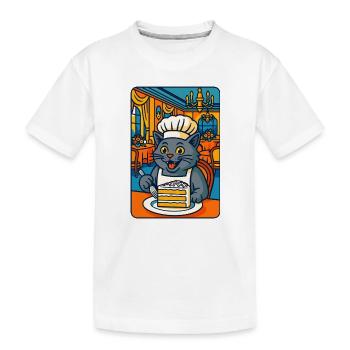 Kulinarische Katzenkoch-Illustration, Liebeskatzen kochen - Kinder Premium Bio T-Shirt - Weiß - Vorne