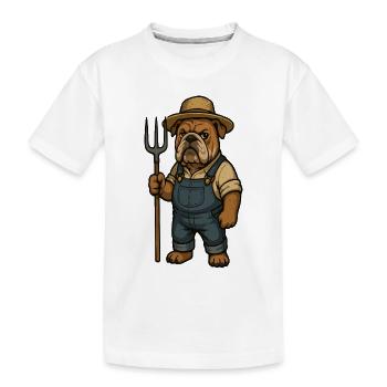 Fermier Bouledogue tenant une fourche Dessin animé country - T-shirt bio Premium Enfant - blanc - Devant