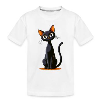 Schwarzer Cartoonkater mit Orangeohren - Kinder Premium Bio T-Shirt - Weiß - Vorne