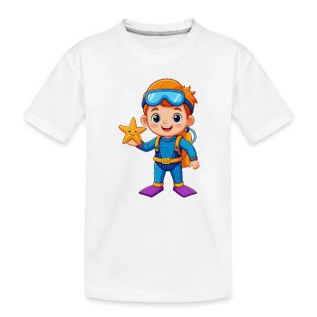 Garçon en combinaison de plongée avec une étoile de mer – aventure - T-shirt bio Premium Enfant - blanc - Devant