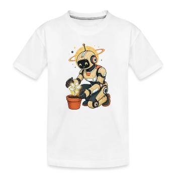 Roboter mit grünem Daumen - Kinder Premium Bio T-Shirt - Weiß - Vorne