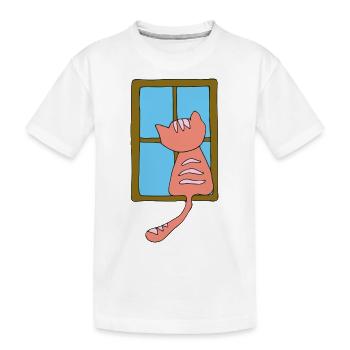 katze am fenster rosa - Kinder Premium Bio T-Shirt - Weiß - Vorne
