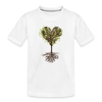 herzförmige Baumkrone mit Blätter und Wurzel - Kinder Premium Bio T-Shirt - Weiß - Vorne
