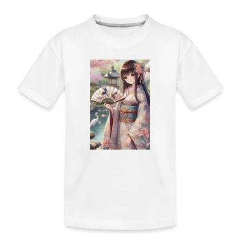 Elegante japanische Gelassenheit: Kimono, Kirschblüten - Kinder Premium Bio T-Shirt - Weiß - Vorne