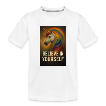 Glaub an dich selbst Einhorn Regenbogen - Kinder Premium Bio T-Shirt - Weiß - Vorne