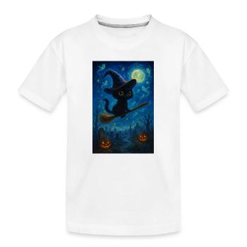 Chat noir avec un balai de sorcière - T-shirt bio Premium Enfant - blanc - Devant