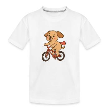 Verspielter Hund auf Fahrrad - Kinder Premium Bio T-Shirt - Weiß - Vorne