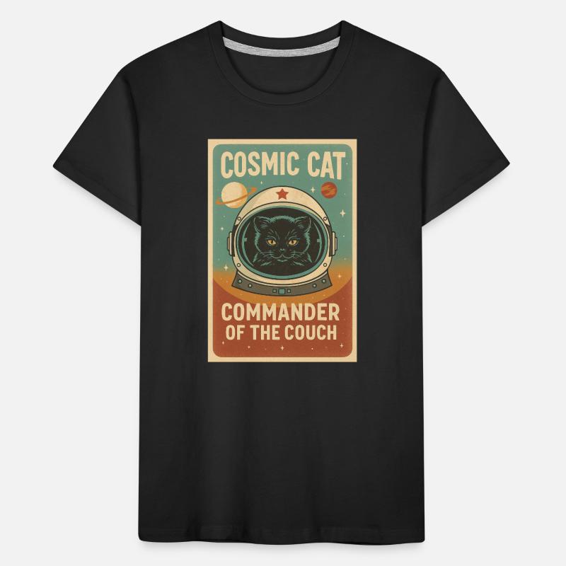 Chat Cosmique – Commandant du Divan | Design rétro T-shirt bio Premium Enfant