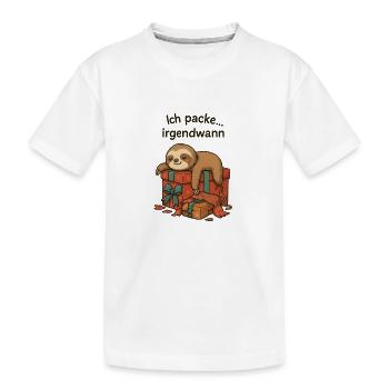 Faultier beim Geschenkestapel - Kinder Premium Bio T-Shirt - Weiß - Vorne