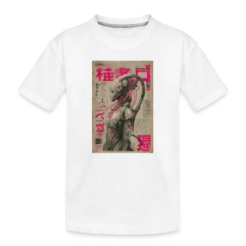 Mecha néon au milieu des actualités japonaises roses - T-shirt bio Premium Enfant - blanc - Devant