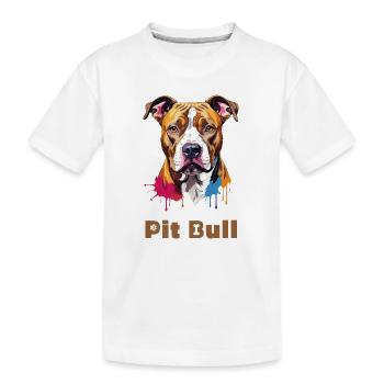 Pitbull Portrait mit Farbspritzern - Kinder Premium Bio T-Shirt - Weiß - Vorne