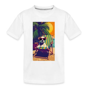 Chien au coucher du soleil sur une chaise longue de plage - T-shirt bio Premium Enfant - blanc - Devant